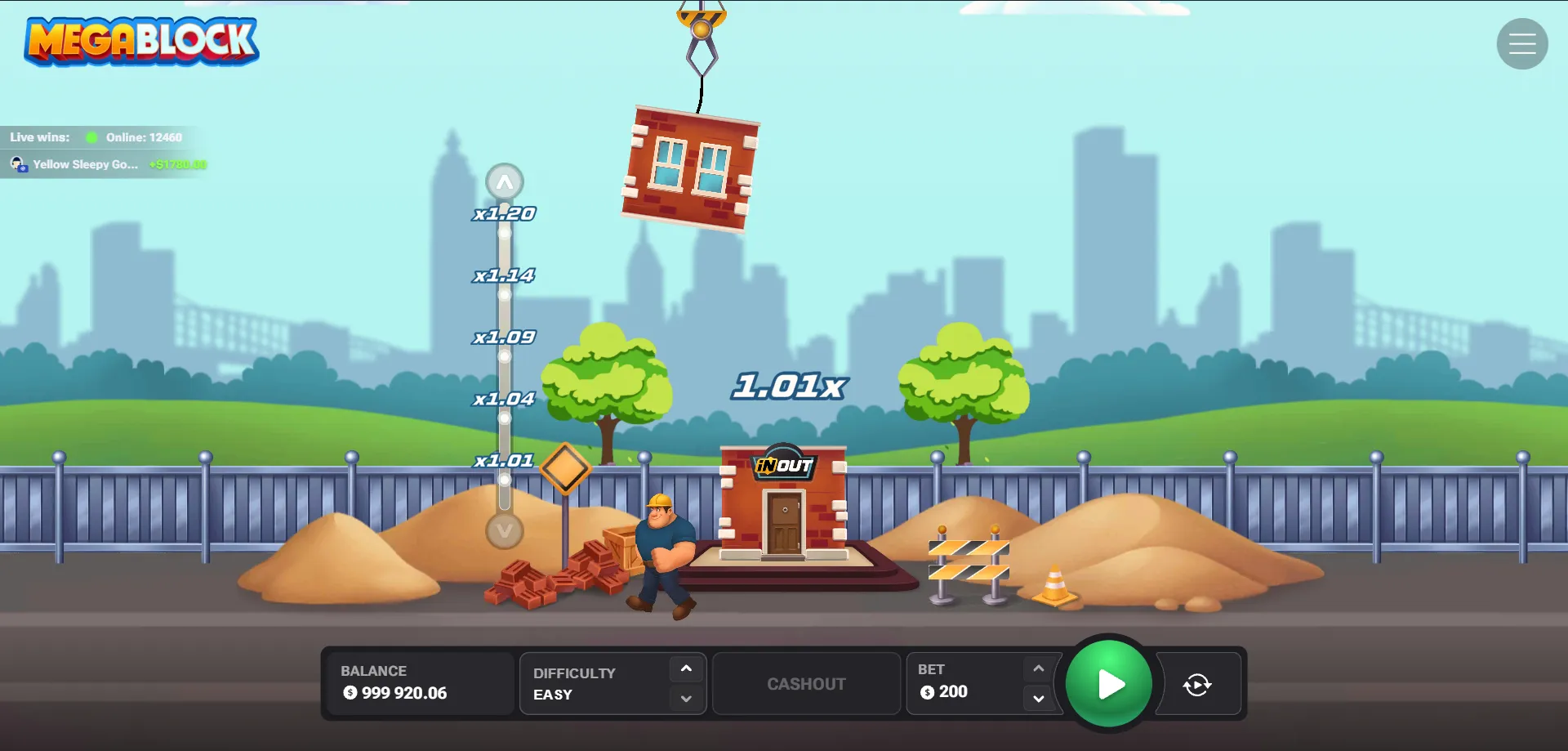 MegaBlock gioco crash torre di InOut Games — recensione completa 2026