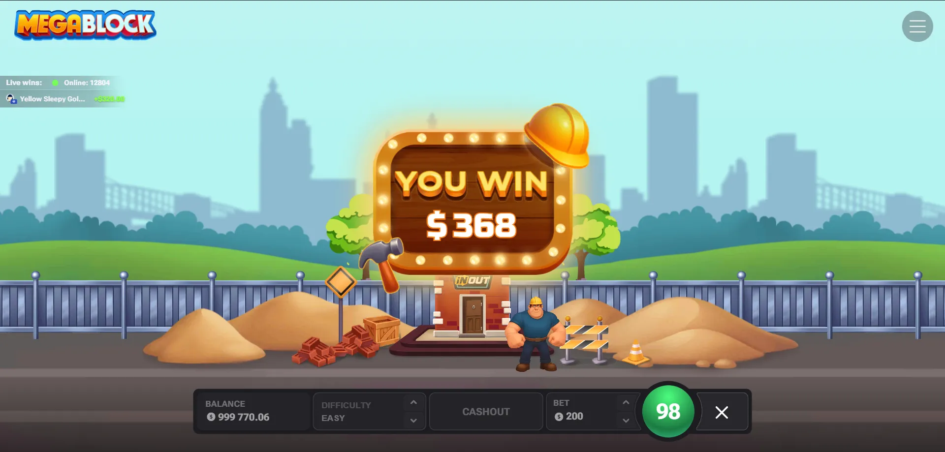 MegaBlock livelli difficoltà — da Easy a Extreme con RTP variabile