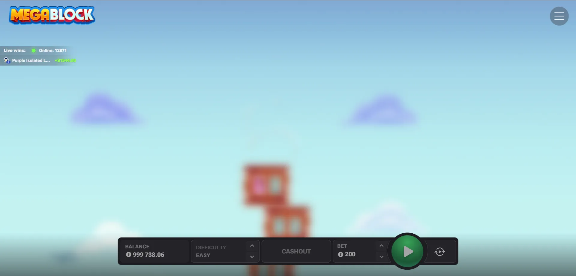 MegaBlock game — costruzione torre e moltiplicatori crescenti